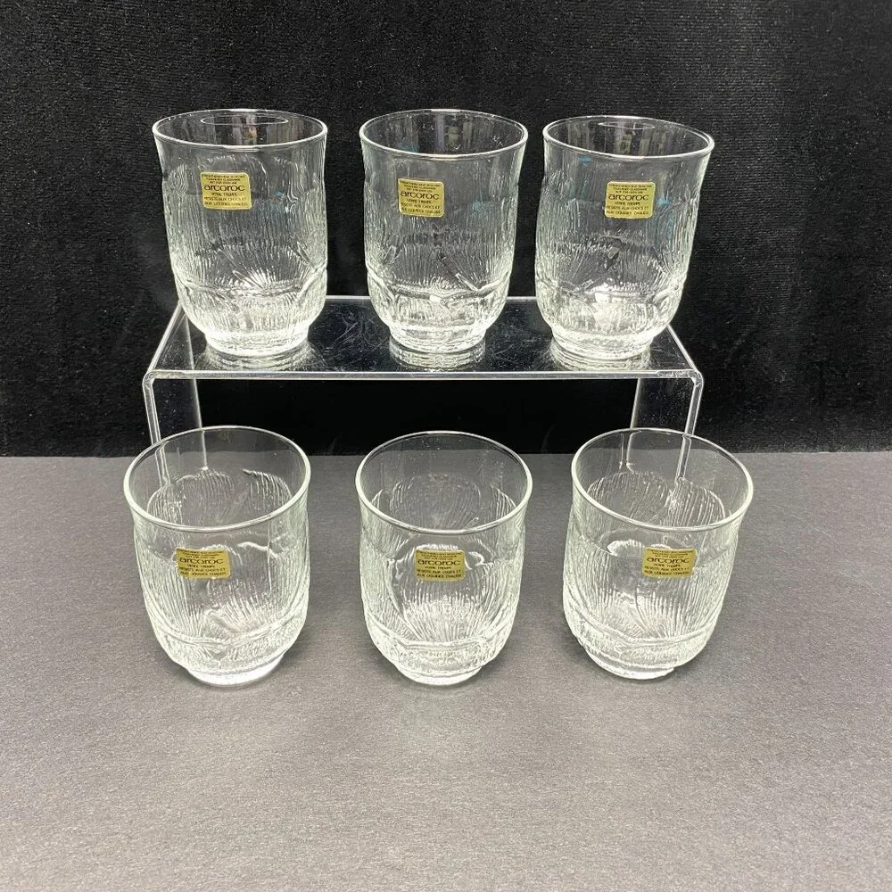 Vintage Arcoroc Set Of 6 Heat Resistant Glassware  - 7 Oz Textured Tumblers